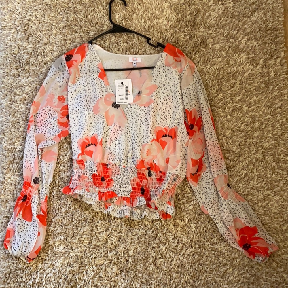 Long sleeve chiffon shirt with deep v neck